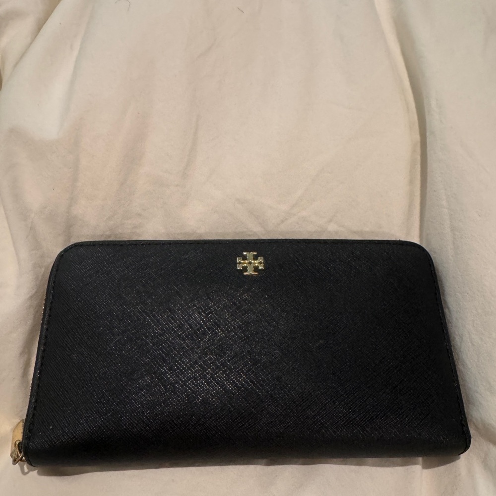 Tory Burch Black Wallet with Gold Logo